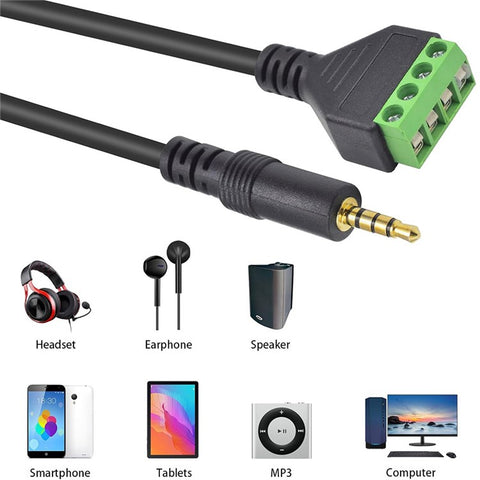 JUNSUNMAY 3.5mm Stereo Male to 4-Pole Terminal Block Audio Connector Cable Solderless Audio Cord (Green)