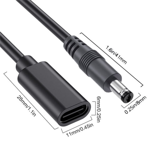 JUNSUNMAY 25cm Type-C Female to DC 5.5mm x 2.1mm Male Adapter Cable 5V 3A Power Extension Cord