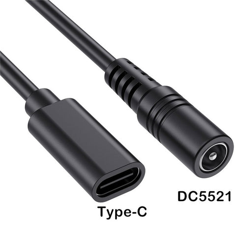 JUNSUNMAY 25cm Type-C Female to DC 5.5mm x 2.1mm Female Adapter Cable 5V 3A Power Extension Cord
