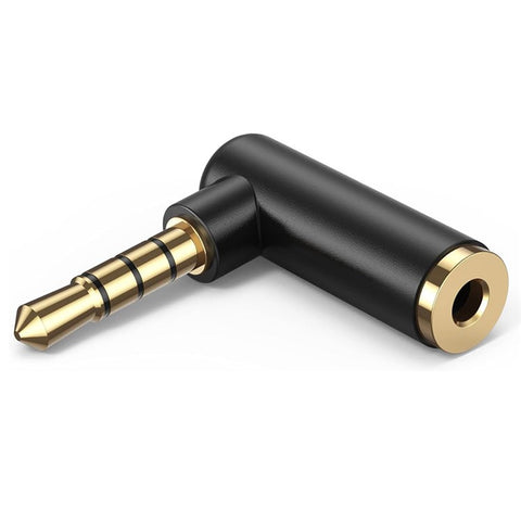 JUNSUNMAY 4-Pole 3.5mm Male to Female 90 Degree Right Angle Audio Adapter Gold Plated Connector