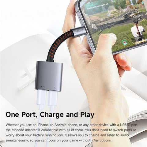 MCDODO CA-3370 MDD 2 in 1 Audio Adapter Cable USB-C to Dual USB-C Charging / Audio For Smartphones / Tablets