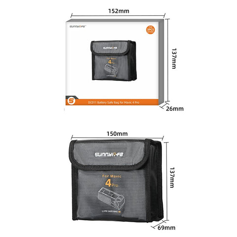 SUNNYLIFE M4P-DC011 For DJI Mavic 4 Pro Battery Safety Bag Explosion-Proof Pouch for 3 Batteries