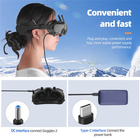 BRDRC DJI-9428 Power Supply Cable for DJI Goggles 2, Type-C Cable Goggles Glasses Power Cord