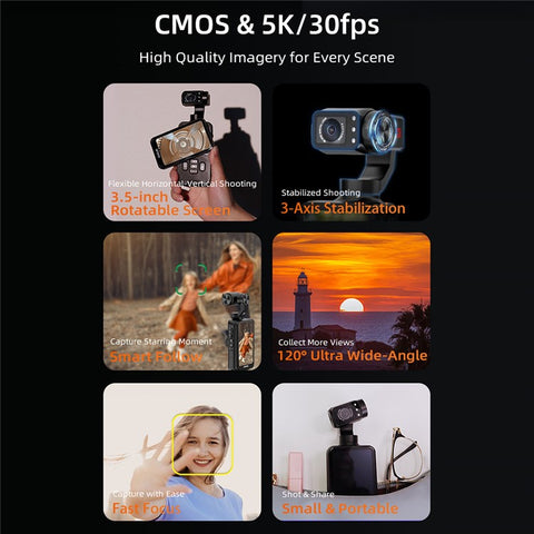 ORDRO M5 3 Axis Stabilizer Gimbal 3.5 Inch Rotating Screen Camcorder HD DV Travel Pocket Camera