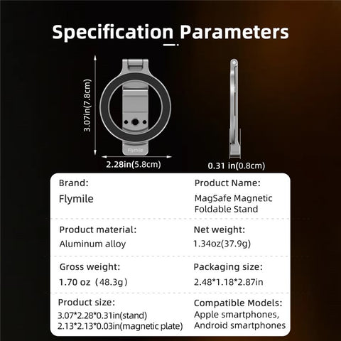 FLYMILE Magnetic Foldable Stand Phone Back Aluminum Alloy Horizontal / Vertical Support Bracket