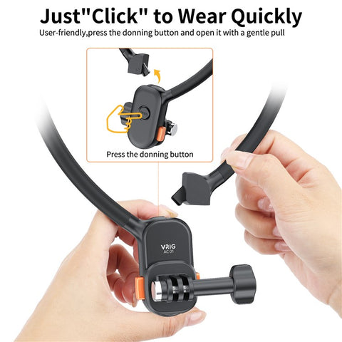 VRIG AC01 Magnetic Neck-Mount Holder for Claw Mini Action Camera Necklace Holder Bracket for Fishing, Biking, Vlogging