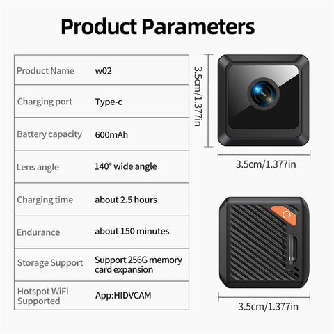 W02 1080P HD Security Camera 140 Degree Wide Angle Wireless Mini Surveillance Camera with 8GB TF Card