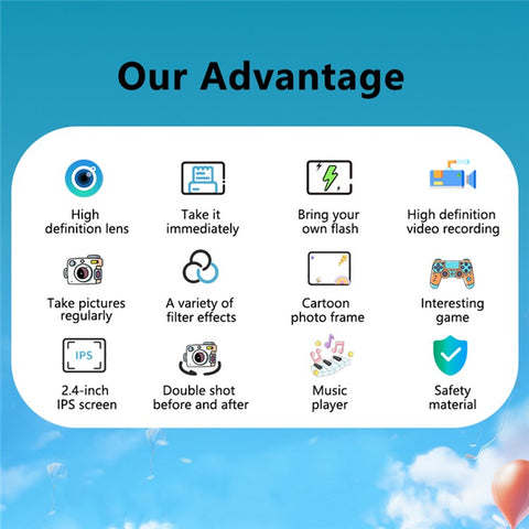 P79 Photo Instant Print Kids Digital Camera Fun Game HD 1080P Dual Lens Camera with 32G Memory Card