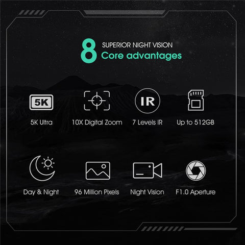 N016 5K HD Full Color Binocular Night Vision Camera 50mm Lens Support 800m Detection Range