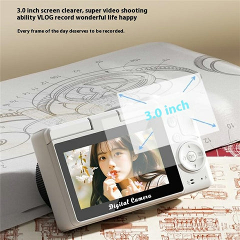 H8 3 Inch Flip Screen 48MP CCD Digital Camera 16X Digital Zoom 4K Video Recorder with 64G TF Card + Card Reader