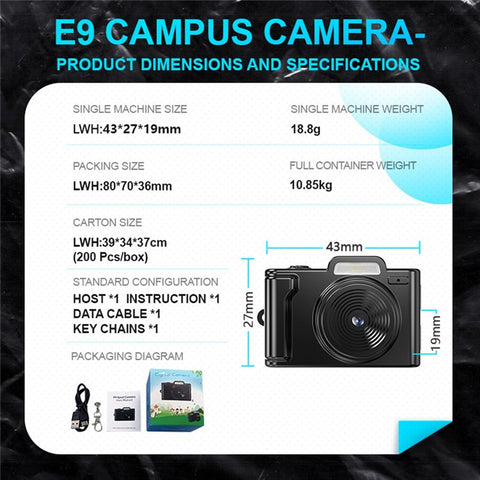 E9 0.96 Inch Color Display Retro Mini Digital Camera 1080P HD Video Recorder for Students
