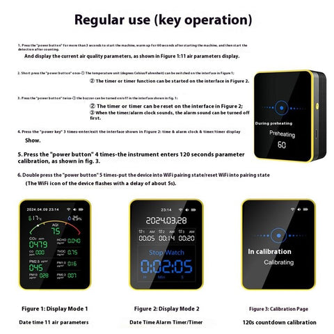 Multifunctional Air Quality WiFi Detector CO2 CO HCHO TVOC Temp Humidity Tester Alarm Device Support Tuya App