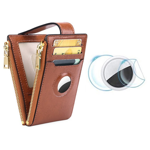 Women's Wallet for AirTag Holder Genuine Cow Leather Slim RFID Blocking Card Holder with Protective Film