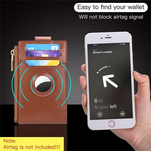 Women's Wallet for AirTag Holder Genuine Cow Leather Slim RFID Blocking Card Holder with Protective Film