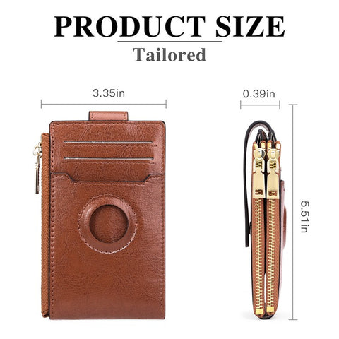 Women's Wallet for AirTag Holder Genuine Cow Leather Slim RFID Blocking Card Holder with Protective Film