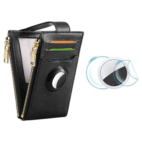 Women's Wallet for AirTag Holder Genuine Cow Leather Slim RFID Blocking Card Holder with Protective Film