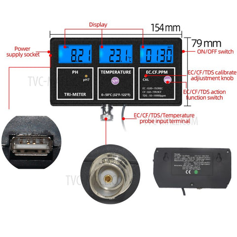 PH-116 5 in 1 Water Quality Multi-Parameter PH EC CF TDS Temperature Test Meter with Backlight