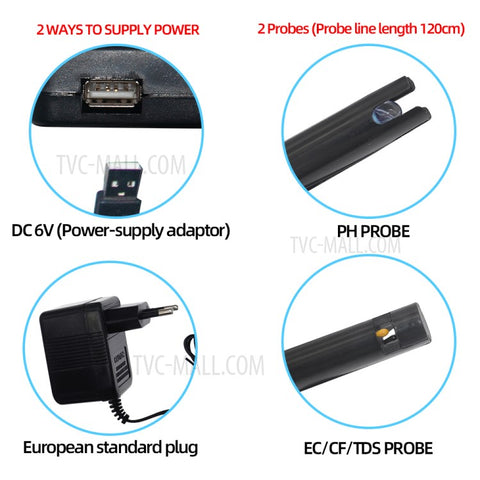 PH-116 5 in 1 Water Quality Multi-Parameter PH EC CF TDS Temperature Test Meter with Backlight