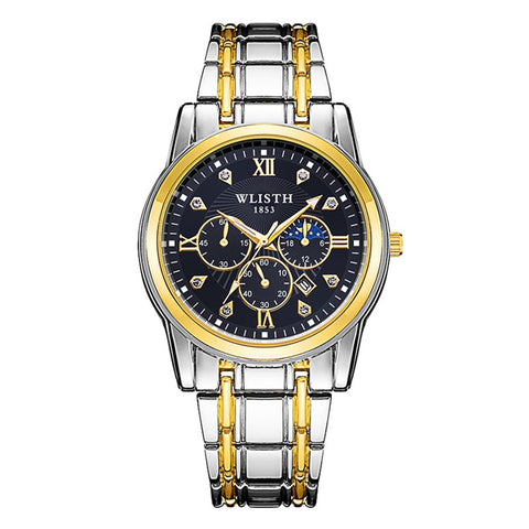 WLISTH 6177 Fashion Steel Strap Men Quartz Watch Luminous Calendar Wrist Watch