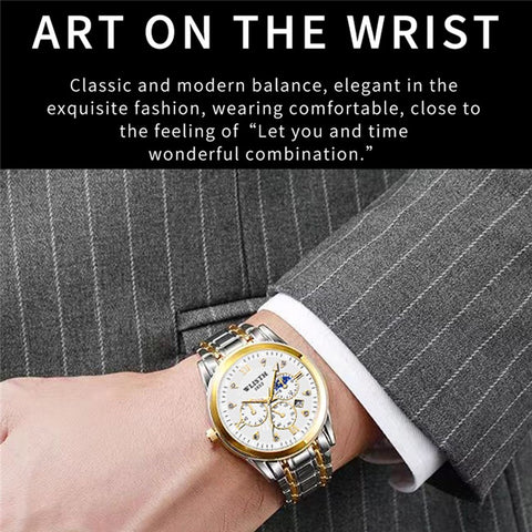WLISTH 6177 Fashion Steel Strap Men Quartz Watch Luminous Calendar Wrist Watch