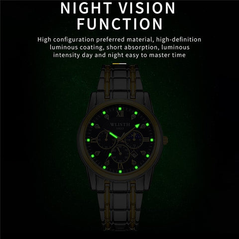 WLISTH 6177 Fashion Steel Strap Men Quartz Watch Luminous Calendar Wrist Watch