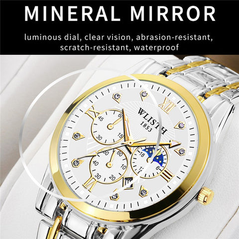 WLISTH 6177 Fashion Steel Strap Men Quartz Watch Luminous Calendar Wrist Watch