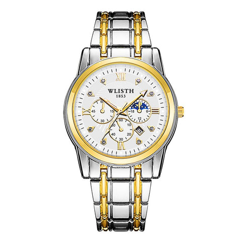 WLISTH 6177 Fashion Steel Strap Men Quartz Watch Luminous Calendar Wrist Watch