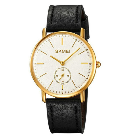 SKMEI 2308 Simple Stylish Leather Strap Round Quartz Watch