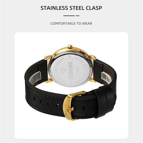 SKMEI 2308 Simple Stylish Leather Strap Round Quartz Watch