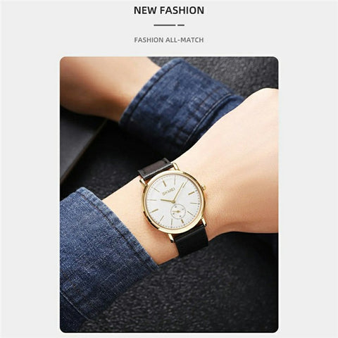 SKMEI 2308 Simple Stylish Leather Strap Round Quartz Watch