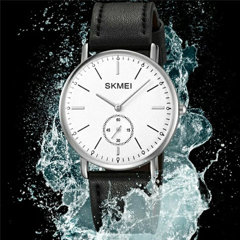 SKMEI 2308 Simple Stylish Leather Strap Round Quartz Watch