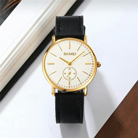 SKMEI 2308 Simple Stylish Leather Strap Round Quartz Watch