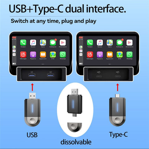 PL6 2 In 1 USB / Type-C Wireless CarPlay Adapter for Wired CarPlay Android Auto Conversion Box