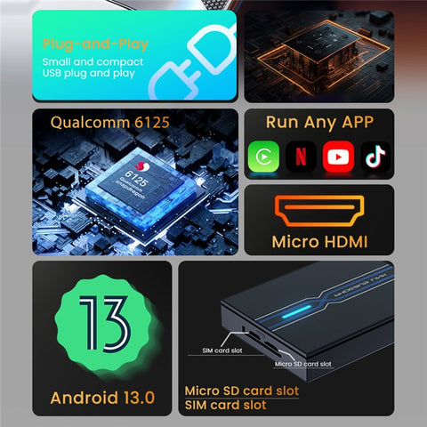 GT7 3 In 1 Wireless Smart Car Adapter Bluetooth-compatible + WiFi CarPlay Android Auto Box 4 + 64GB