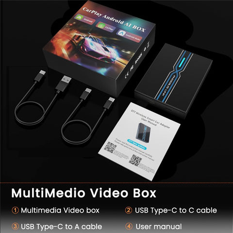 GT7 3 In 1 Wireless Smart Car Adapter Bluetooth-compatible + WiFi CarPlay Android Auto Box 4 + 64GB