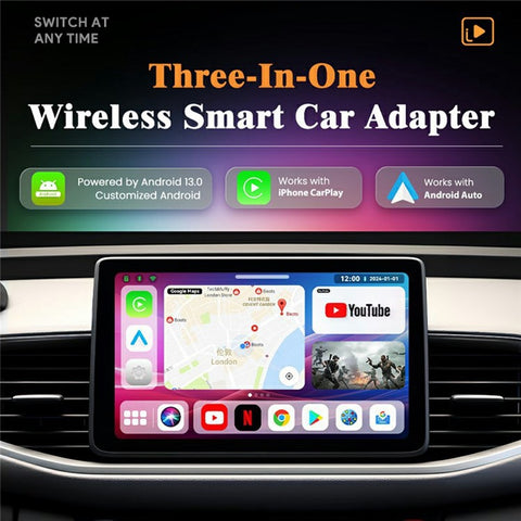 GT8 3 In 1 Wireless Smart Car Android Auto Adapter Android 13 CarPlay Box Support TF Card , 8 + 128GB