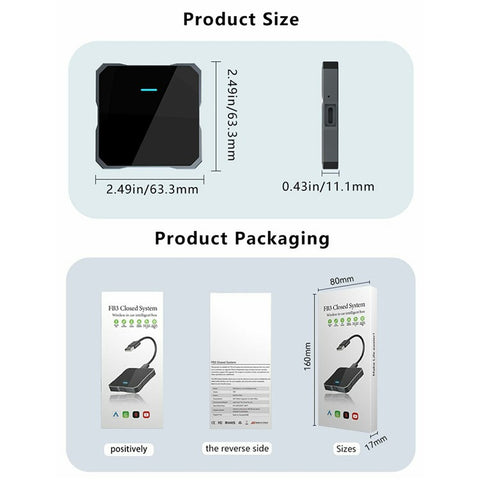 FB3 Wireless Car Play Adapter Box for Wired Car Systems Bluetooth-compatible 5.0 WiFi 5.8G Quad-Core A53 Processor