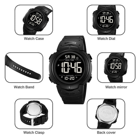 SKMEI 2304 Multifunction Digital Watch Outdoor Dual Time Electronic Wristwatch with EL Backlight