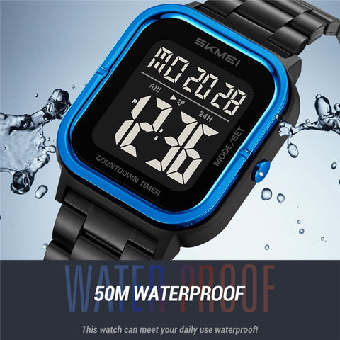SKMEI 2316 50m Waterproof Digital Watch Square Electronic Wristwatch with EL Backlight and Stopwatch