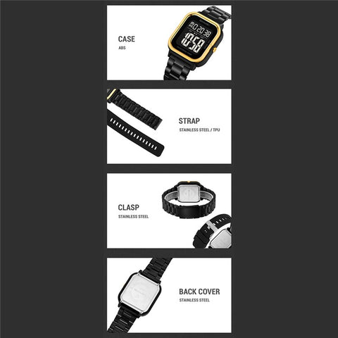 SKMEI 2316 50m Waterproof Digital Watch Square Electronic Wristwatch with EL Backlight and Stopwatch
