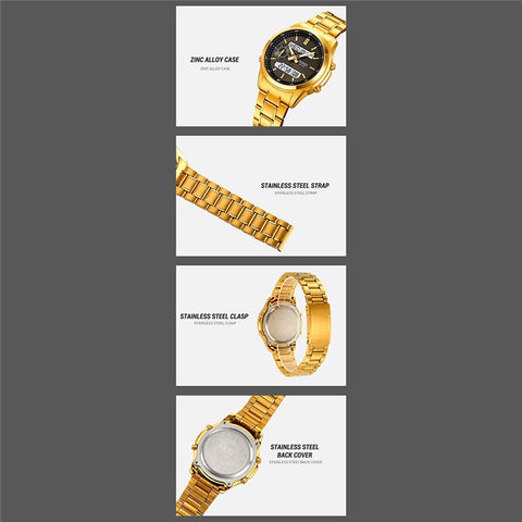 SKMEI 2284 Luxury Business Men Watch Dual Display Steel Band Quartz Wristwatch with LED Backlight
