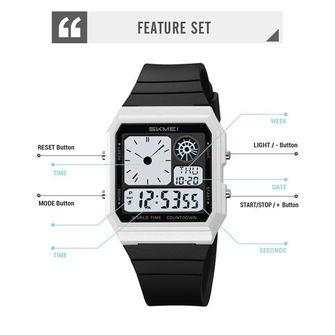 SKMEI 2347 Square Electronic Watch for Men Multifunction Sports Student Wristwatch with EL Backlit