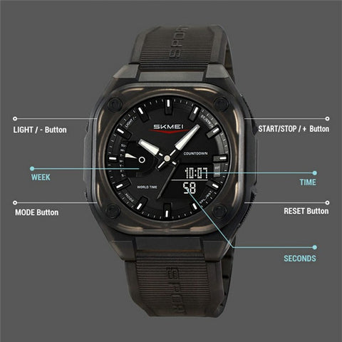 SKMEI 2328 Outdoor Student Square Electronic Watch 50M Waterproof Multifunction Sports Timepiece