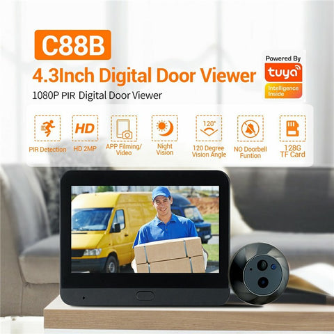 ESCAM C88B 4.3 Inch HD Screen Mini WiFi Video Doorbell PIR Motion Detection Peephole Camera