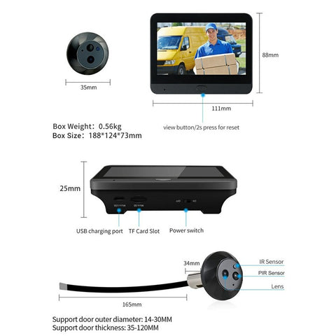 ESCAM C88B 4.3 Inch HD Screen Mini WiFi Video Doorbell PIR Motion Detection Peephole Camera