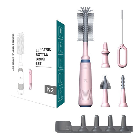 N2 Portable Pacifier Cleaner Kit with Storage Rack 360 Degree Rotatable Electric Baby Bottle Brush Set (BPA Free, No FDA)