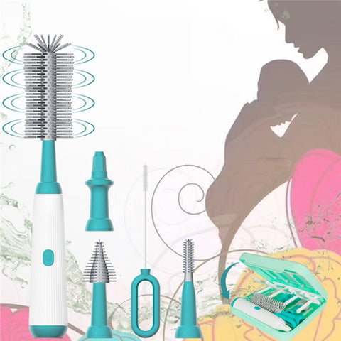 NB3 Portable Electric Baby Bottle Brush Set for Home Travel Pacifier Cleaner with Draining Rack (BPA Free, No FDA)