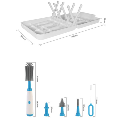 NB3 Portable Electric Baby Bottle Brush Set for Home Travel Pacifier Cleaner with Draining Rack (BPA Free, No FDA)
