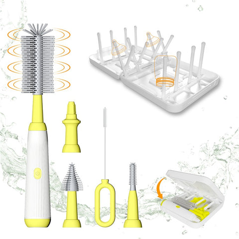NB3 Portable Electric Baby Bottle Brush Set for Home Travel Pacifier Cleaner with Draining Rack (BPA Free, No FDA)