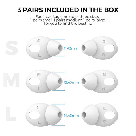 AHASTYLE PT66-3 3 Pairs Earphone Cap for Apple AirPods 3, Silicone Earphone Silicone Cover Cap Eartip, Size: S+M+L